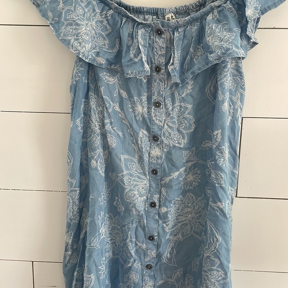 Mudd Floral Off The Shoulder Button Up Summer Sun Dress Blue/White XL #0069 - Picture 2 of 6